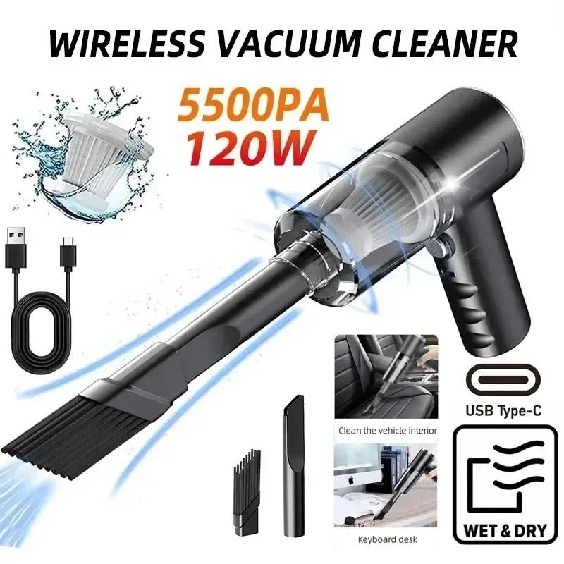 120W High-Power Portable Wireless Vacuum Cleaner – Dual Use for Car & Home