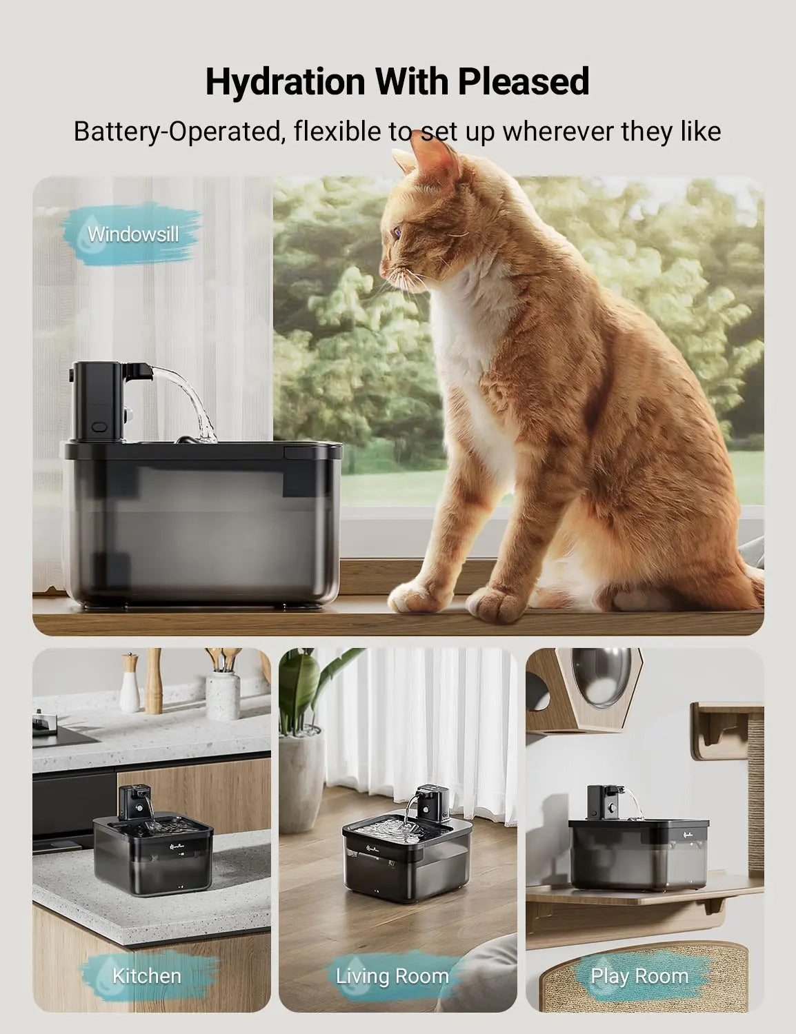 2.5L Wireless Water Fountain – Battery-Powered Smart Dispenser with Motion Sensor