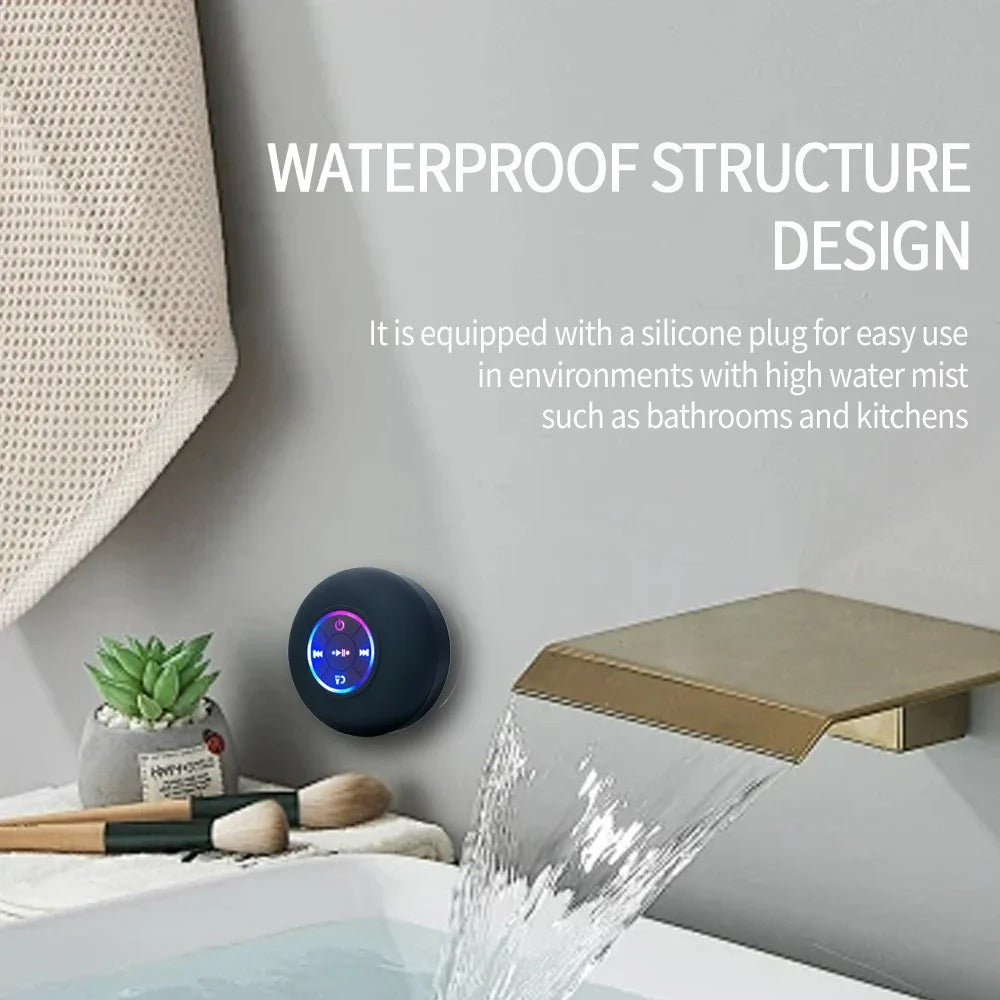Portable Waterproof Bluetooth Speaker with LED Lights β IPX4, Stereo Sound & Suction Cup