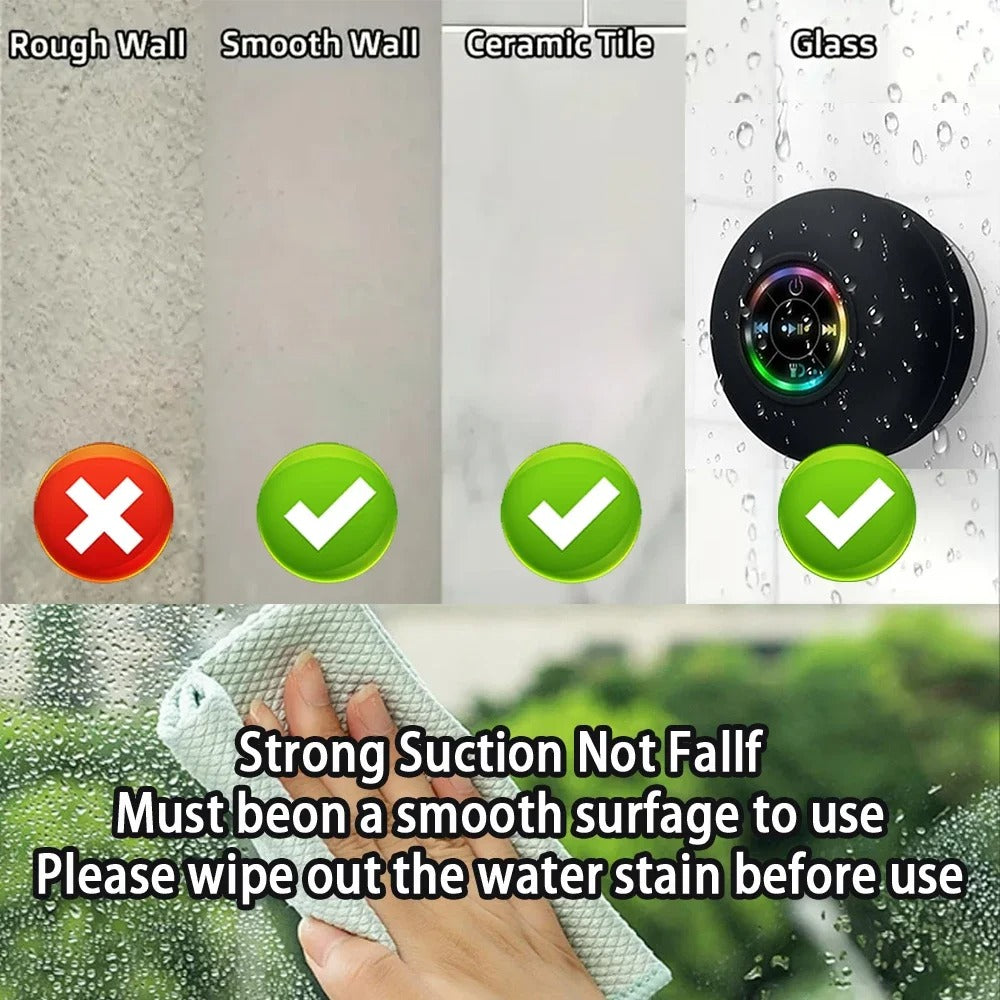 Portable Waterproof Bluetooth Speaker with LED Lights β IPX4, Stereo Sound & Suction Cup