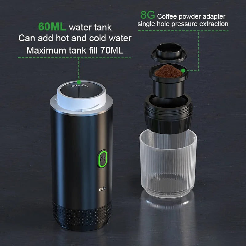 Portable Wireless Espresso Coffee Maker – 3-in-1 Travel Coffee Machine for Car, Home & Camping