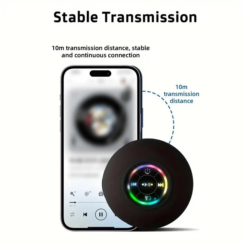 Portable Waterproof Bluetooth Speaker with LED Lights β IPX4, Stereo Sound & Suction Cup