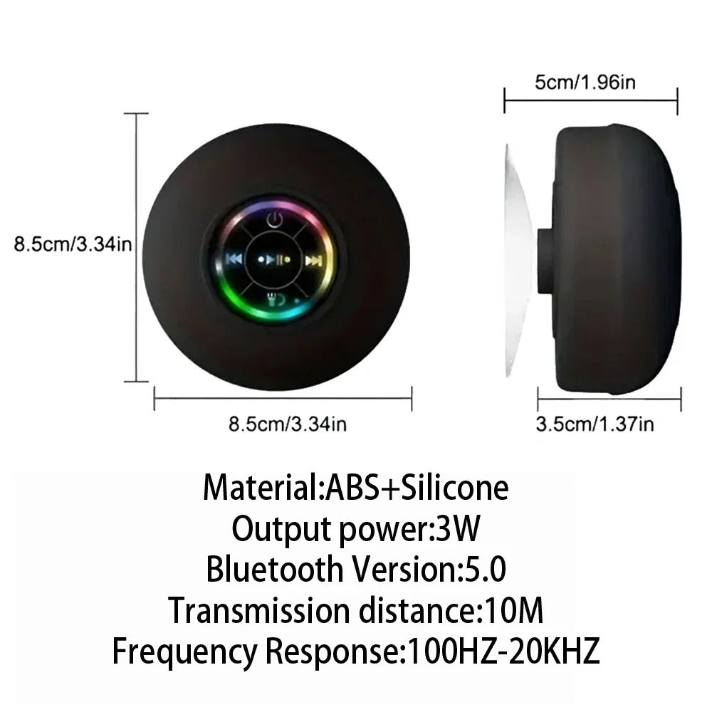 Portable Waterproof Bluetooth Speaker with LED Lights β IPX4, Stereo Sound & Suction Cup