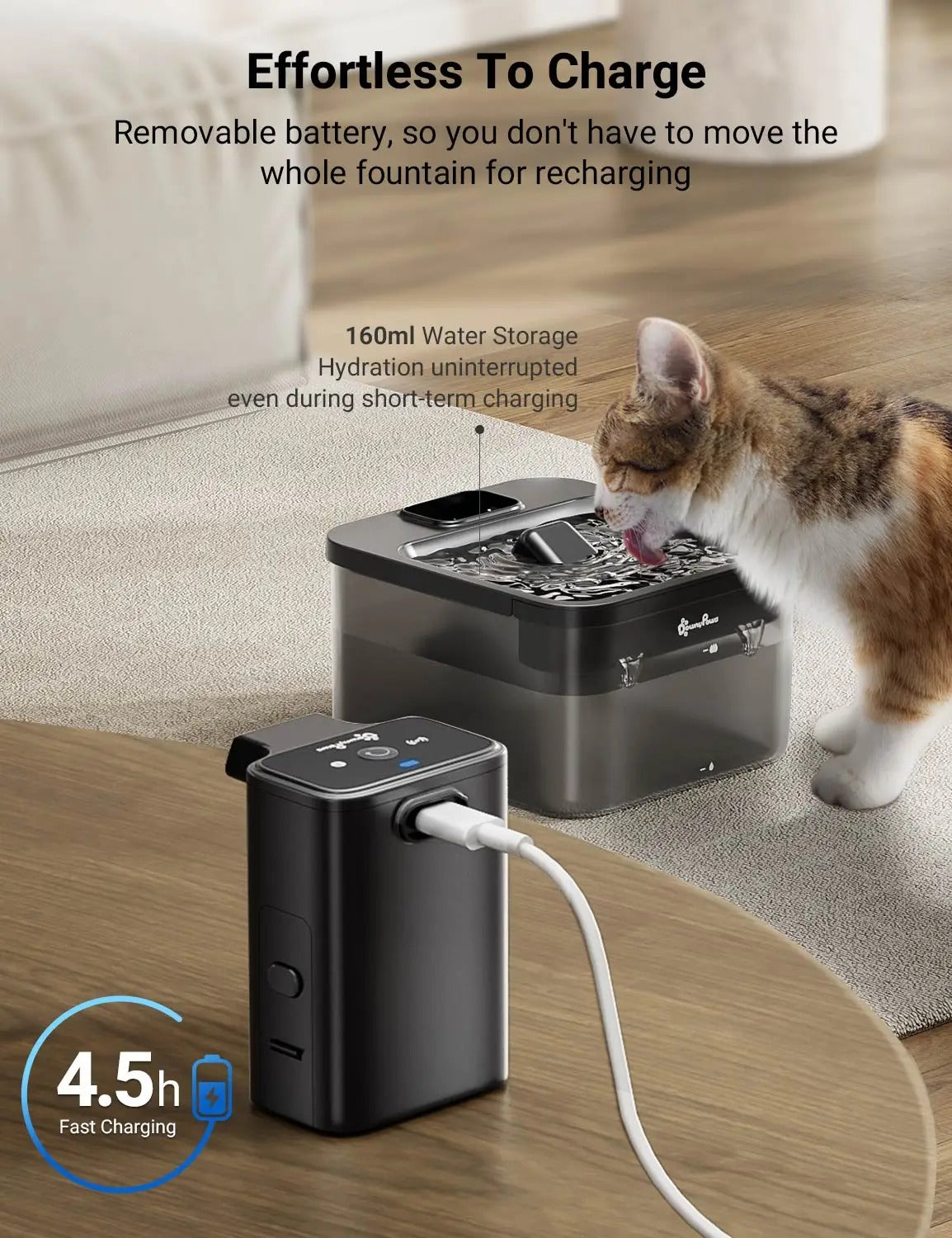 2.5L Wireless Water Fountain – Battery-Powered Smart Dispenser with Motion Sensor